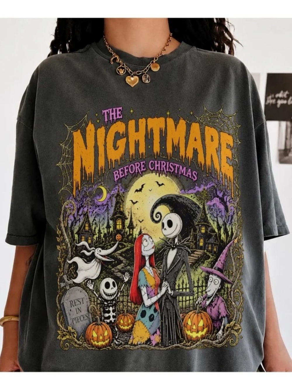 The Nightmare Before Christmas Graphic Tee Dress - Comfort color pepper